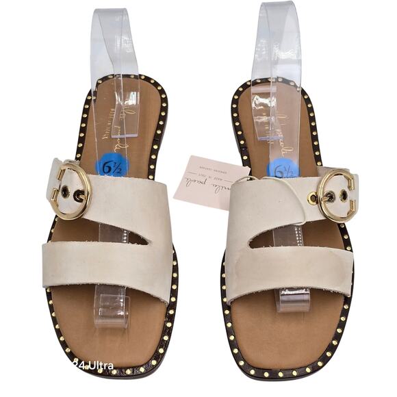 Mila Paoli White Leather Sandals Studded Buckle Slip On Made in Italy Womens 6.5 - Picture 1 of 9